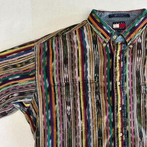 VTG Tommy Hillfiger, Vertical Multi Striped, Long Sleeve Button Down,sz XL